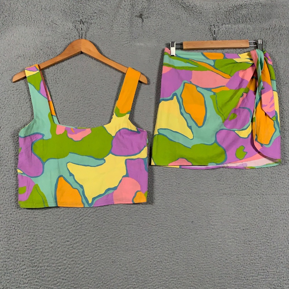 Show Me Your Mumu Wrap Me Up Top & Skirt Set Women M/S Multi Abstract Retro